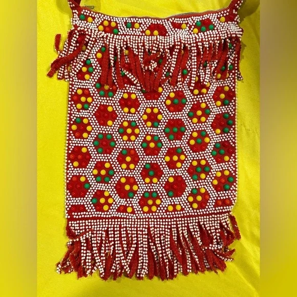 Vintage Beaded Fringe Shoulder Bag Crossbody Red Boho Ethnic Festival Purse HK - Picture 15 of 15
